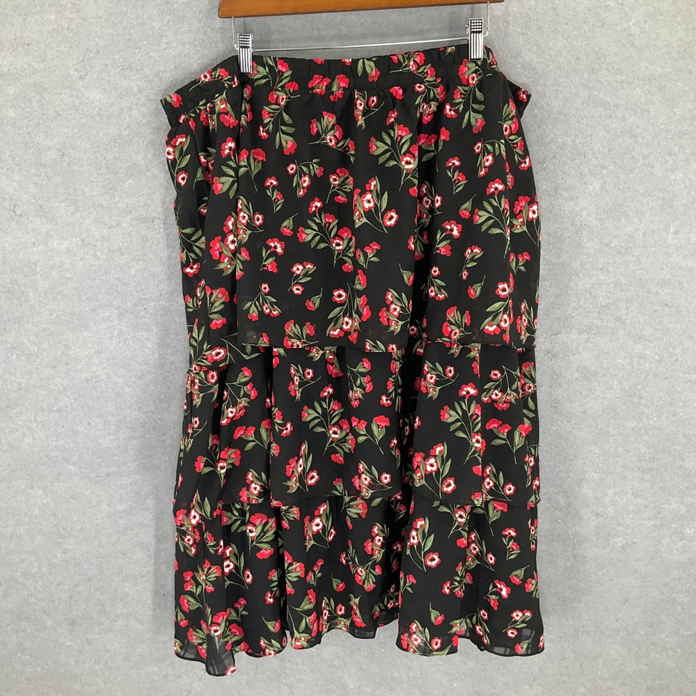 Draper James Skirt Black Tiered Feminine Womens Sz 2X Dark Floral Romantic Boho